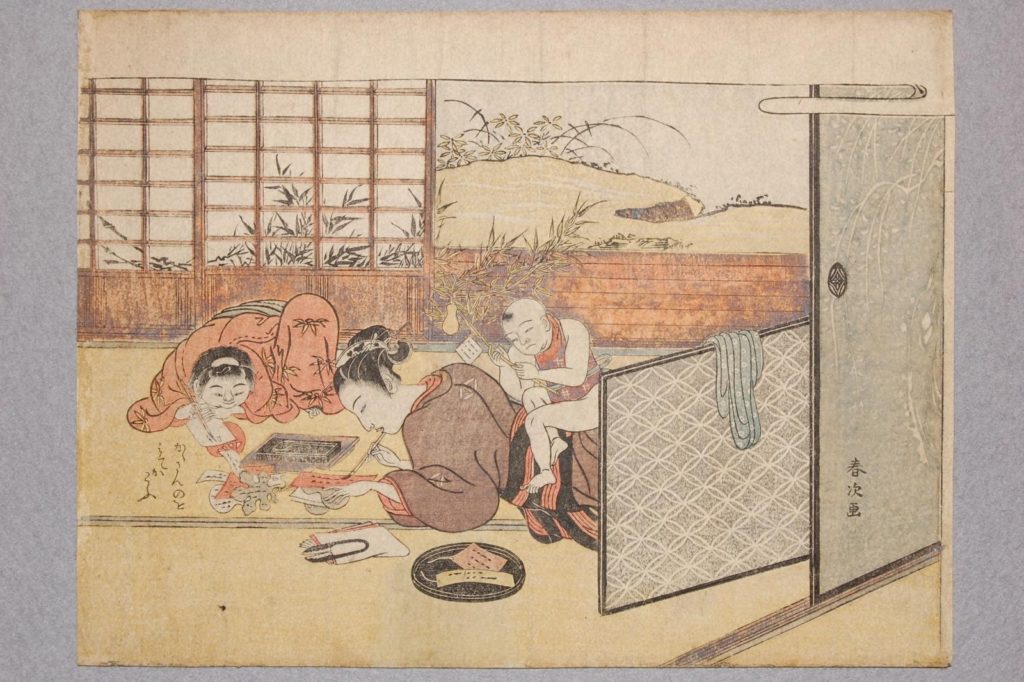 鈴木春次「七夕の母子」（安永期（1772～1789）足立区郷土博物館蔵）の画像。